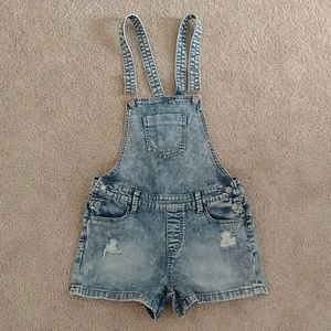 Denim overall shorts